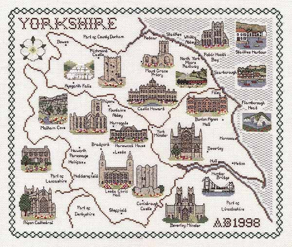 Yorkshire Map Cross Stitch Kit by Classic Embroidery