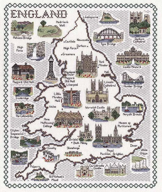 England Map Cross Stitch Kit by Classic Embroidery