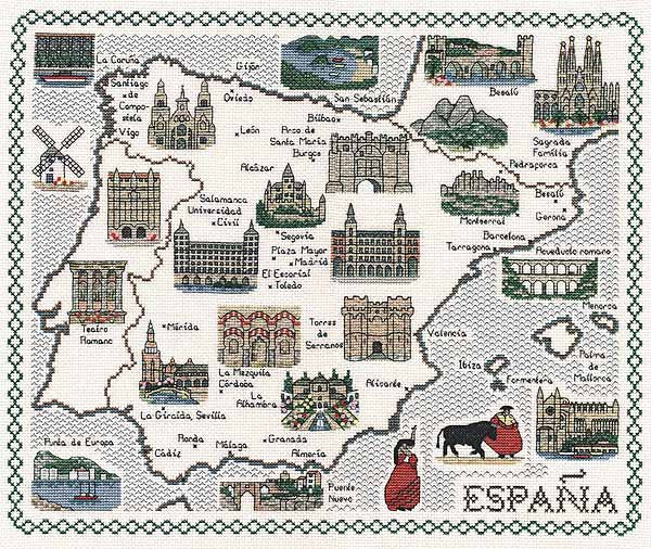 Spain Map Cross Stitch Kit by Classic Embroidery
