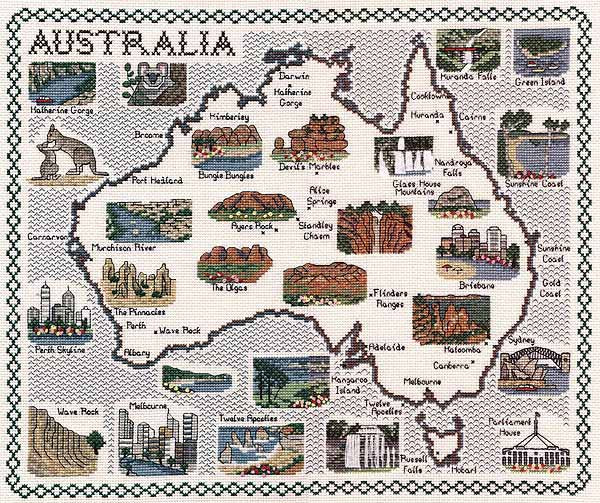 Australia Map Cross Stitch Kit by Classic Embroidery