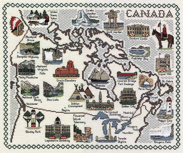 Canada Map Cross Stitch Kit by Classic Embroidery