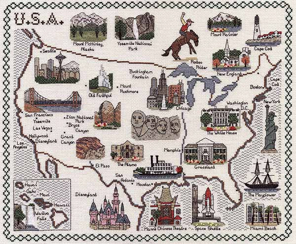 America Map Cross Stitch Kit by Classic Embroidery
