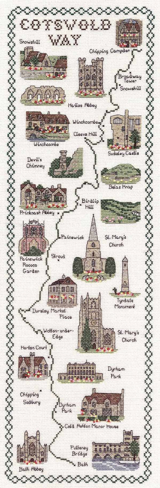 The Cotswold Way Map Cross Stitch Kit by Classic Embroidery
