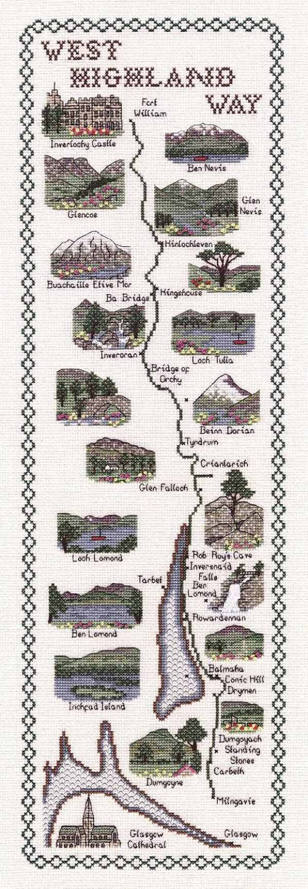 West Highland Way Map Cross Stitch Kit by Classic Embroidery