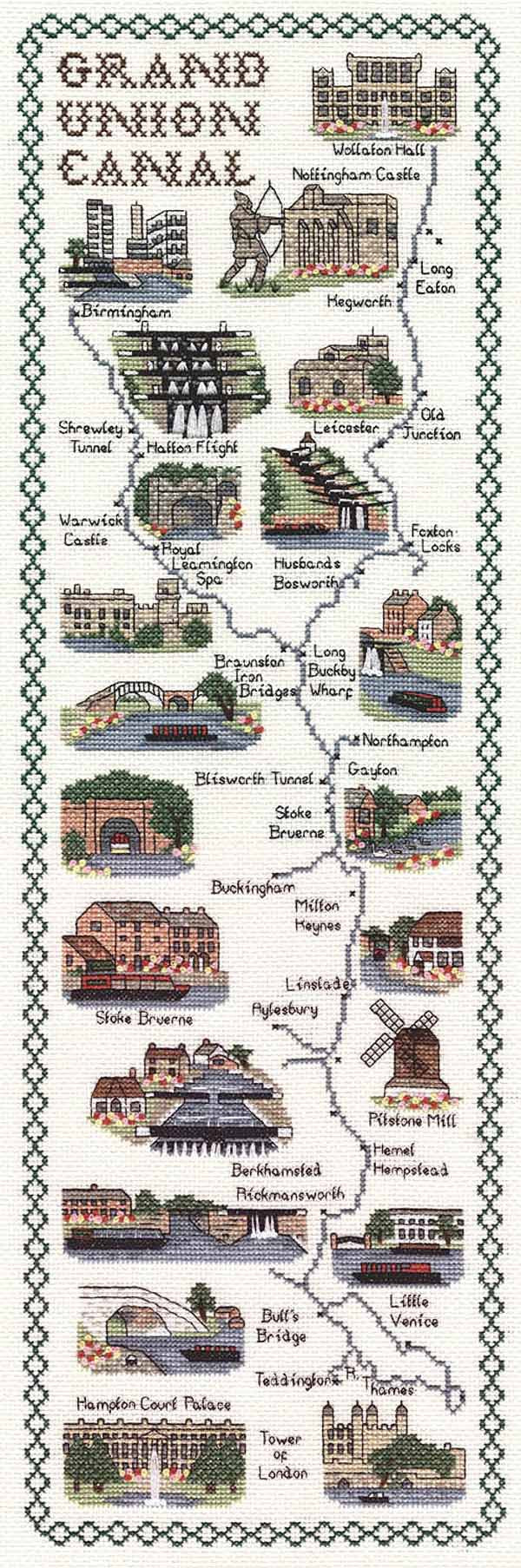 Grand Union Canal Map Cross Stitch Kit by Classic Embroidery