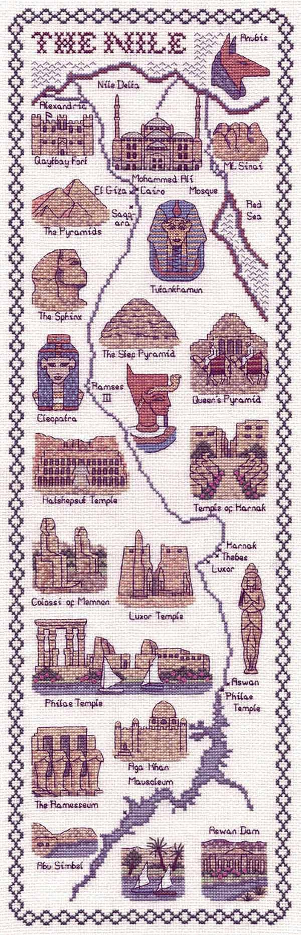 The Nile Map Cross Stitch Kit by Classic Embroidery