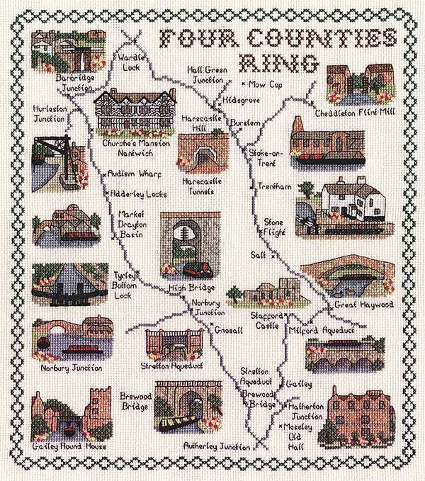 Four Counties Ring Map Cross Stitch Kit by Classic Embroidery