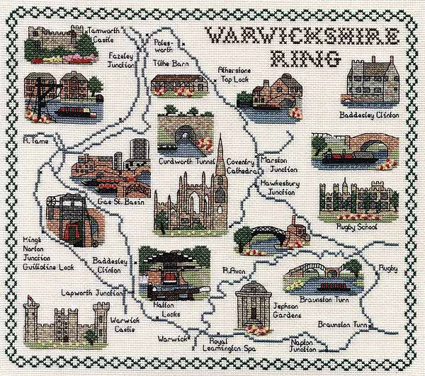 Warwickshire Ring Map Cross Stitch Kit by Classic Embroidery