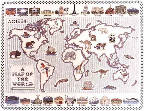 Map of the World Cross Stitch Kit by Classic Embroidery