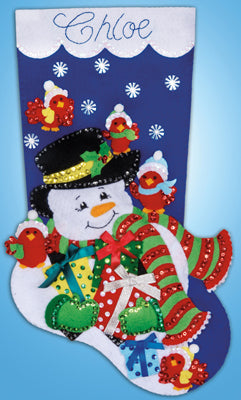 Snowman and Cardinals Christmas Stocking Felt Applique Kit by Design Works