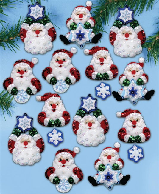Snowflake Santa Christmas Decorations Felt Applique Kit by Design Works