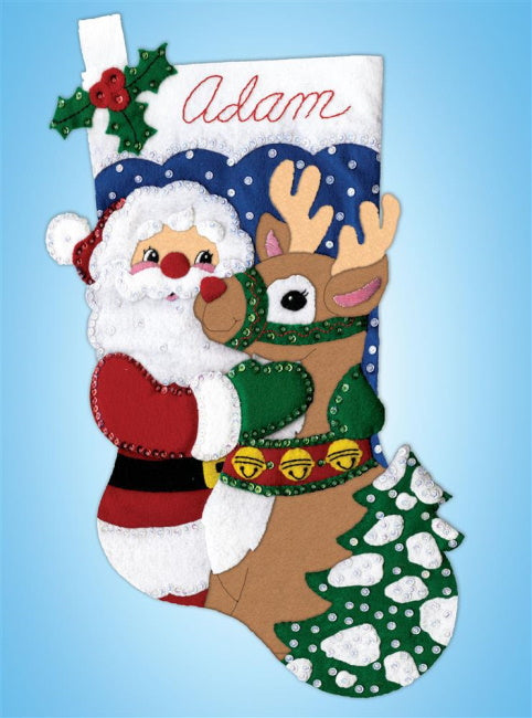 Santa and Deer Christmas Stocking Felt Applique Kit by Design Works