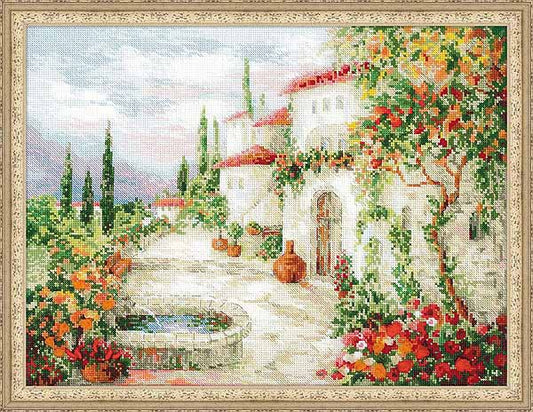 At the Fountain Cross Stitch Kit By RIOLIS