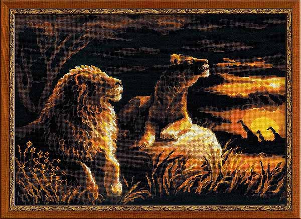 Lions in the Savannah Cross Stitch Kit By RIOLIS