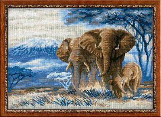 Elephants in the Savannah Cross Stitch Kit By RIOLIS