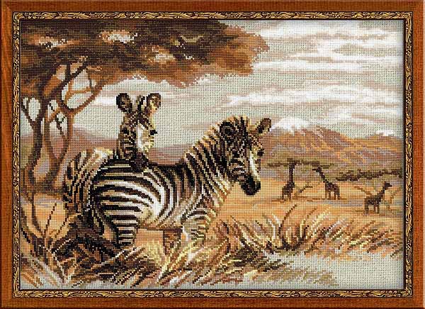 Zebras in the Savannah Cross Stitch Kit By RIOLIS