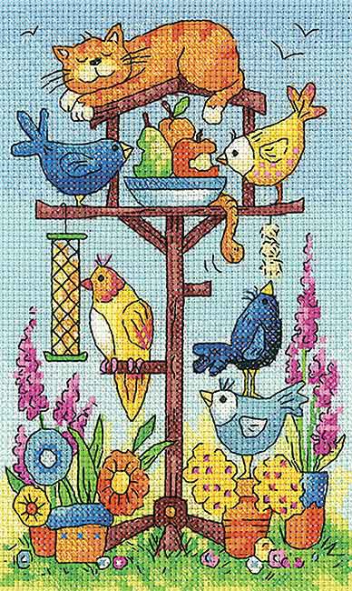 Bird Table Cross Stitch Kit by Heritage Crafts