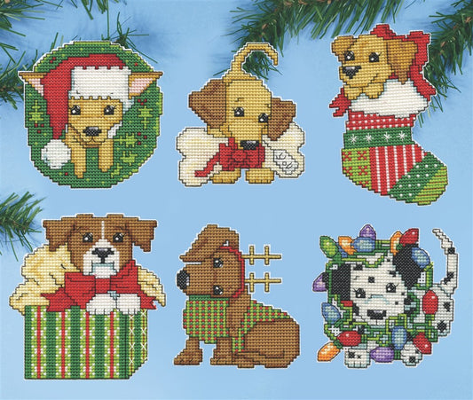 Pups Christmas Tree Ornaments Cross Stitch Kit by Design Works