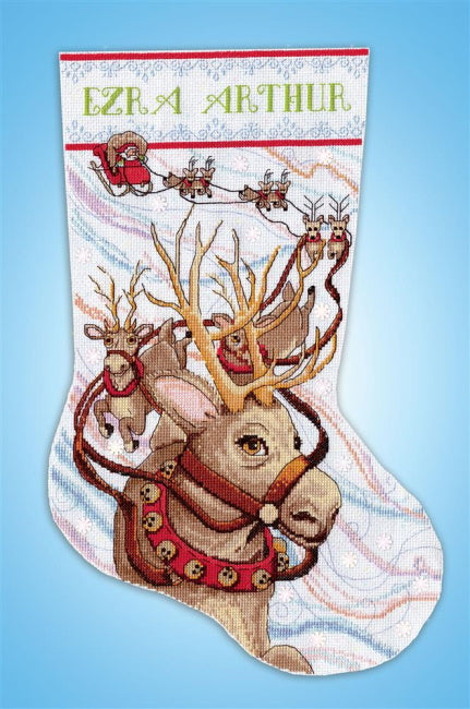 Reindeer Ride Christmas Stocking Cross Stitch Kit by Design Works
