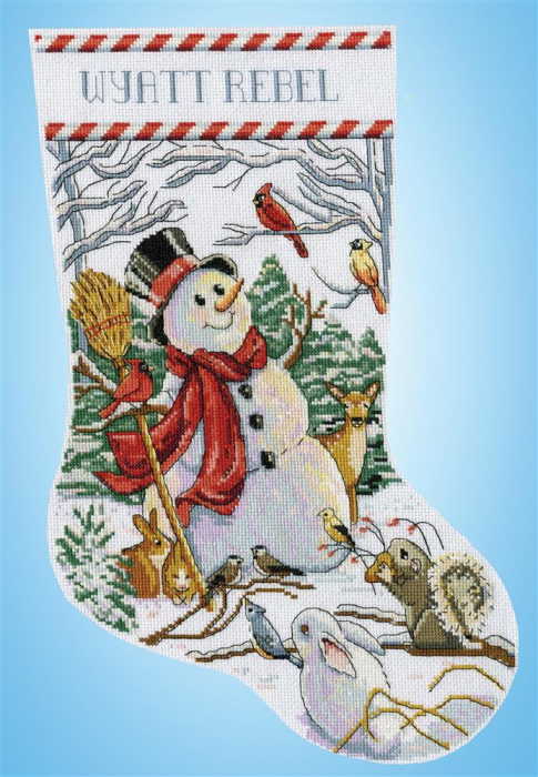 Woodland Snowman Christmas Stocking Cross Stitch Kit by Design Works