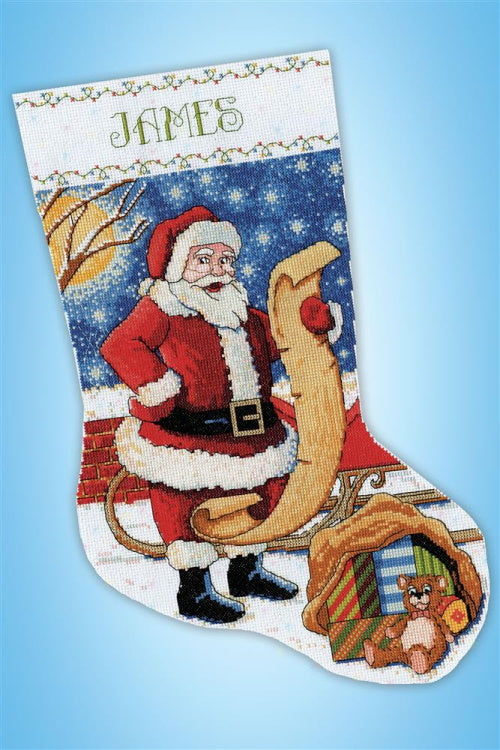 Santas List Christmas Stocking Cross Stitch Kit by Design Works