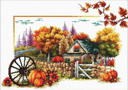 Autumn Farm Printed Cross Stitch Kit by Needleart World