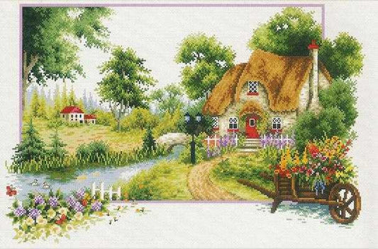Summer Cottage Printed Cross Stitch Kit by Needleart World
