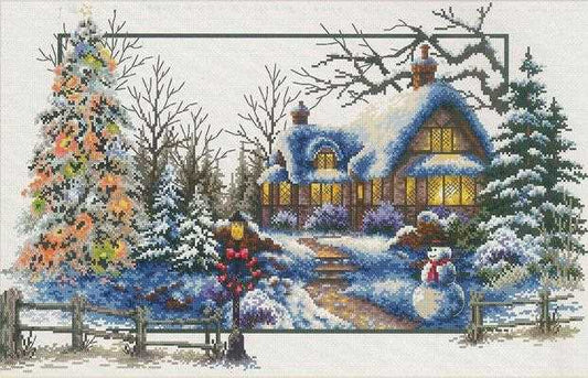 Winter Cottage Printed Cross Stitch Kit by Needleart World