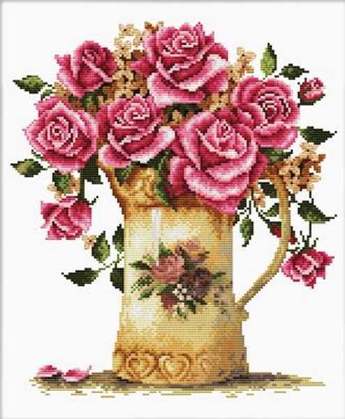Antique Flower Vase Printed Cross Stitch Kit by Needleart World