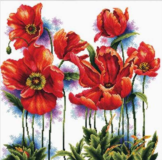 Lovely Poppies Printed Cross Stitch Kit by Needleart World