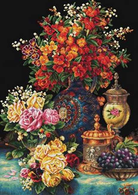Classic Flowers Printed Cross Stitch Kit by Needleart World