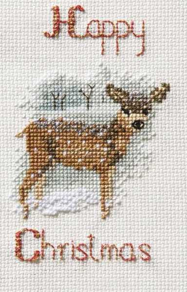 Deer in a Snowstorm Cross Stitch Christmas Card Kit by Derwentwater Designs