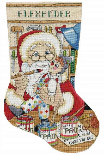 Painting Santa Christmas Stocking Cross Stitch Kit by Design Works