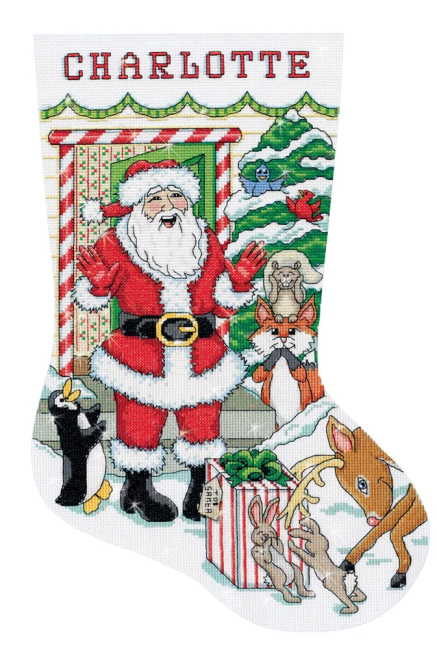 Santa's Surprise Christmas Stocking Cross Stitch Kit by Design Works