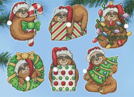 Sloth Christmas Tree Ornaments Cross Stitch Kit by Design Works