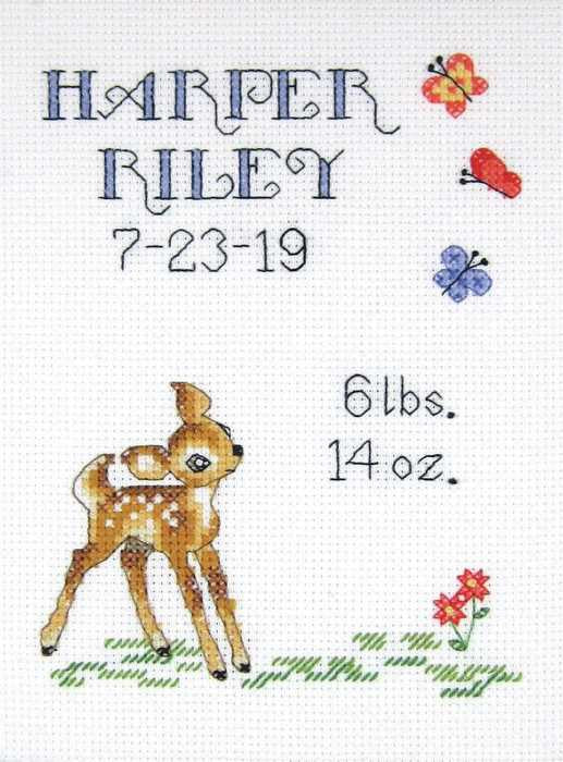 Baby Deer Birth Sampler Cross Stitch Kit by Janlynn