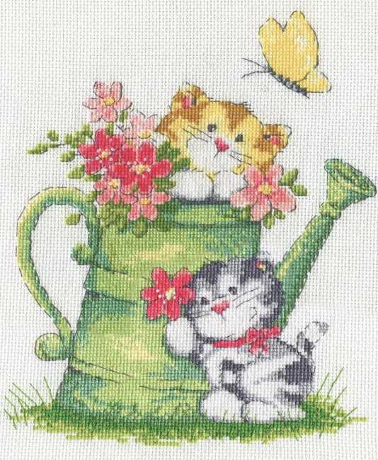 Watering Can Cats Cross Stitch Kit by Design Works