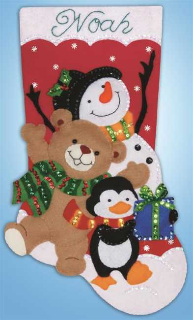 Holiday Friends Christmas Stocking Felt Applique Kit by Design Works