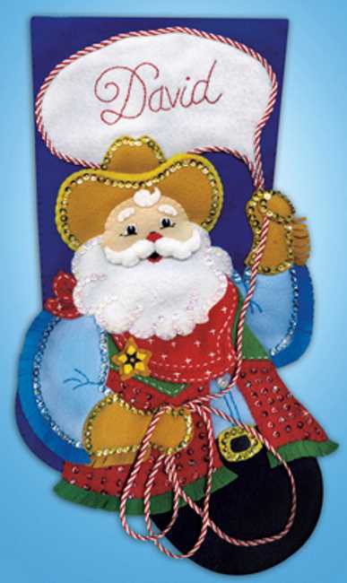 Cowboy Santa Christmas Stocking Felt Applique Kit by Design Works