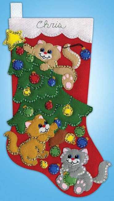 Decorating Kittens Christmas Stocking Felt Applique Kit by Design Works