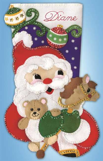 Santa and Toys Christmas Stocking Felt Applique Kit by Design Works