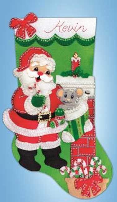 Santa with Mouse Christmas Stocking Felt Applique Kit by Design Works
