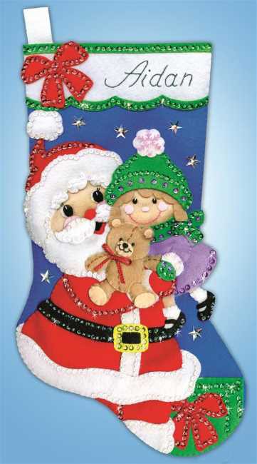 Santa with Girl Christmas Stocking Felt Applique Kit by Design Works