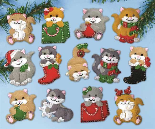 Holiday Cats Christmas Felt Applique Kit by Design Works