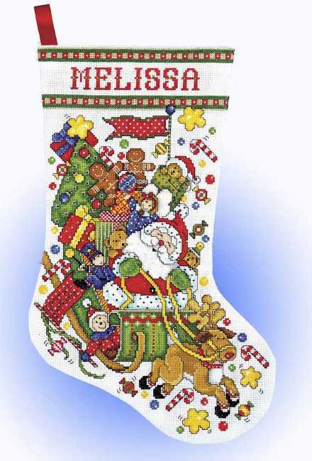 Santa Sleigh Christmas Stocking Cross Stitch Kit by Design Works
