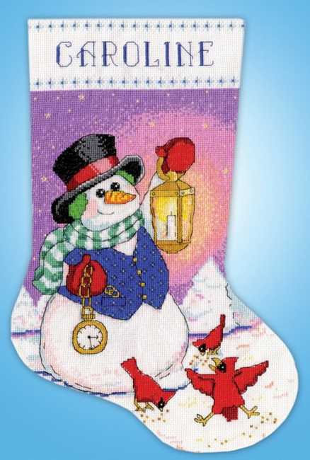 Snowman Lantern Christmas Stocking Cross Stitch Kit by Design Works
