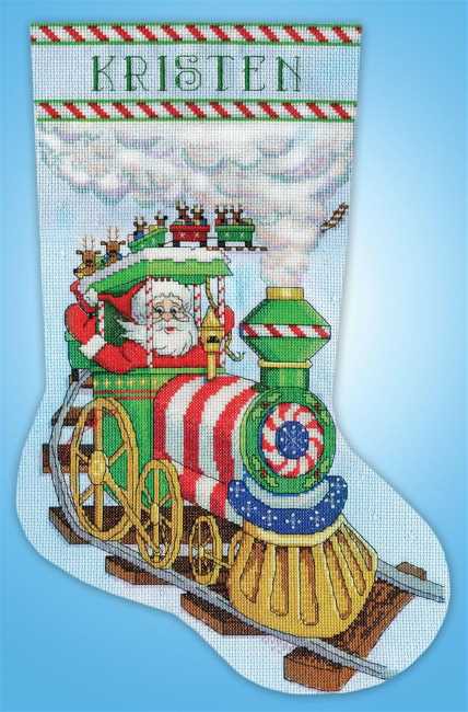 Santa Train Christmas Stocking Cross Stitch Kit by Design Works
