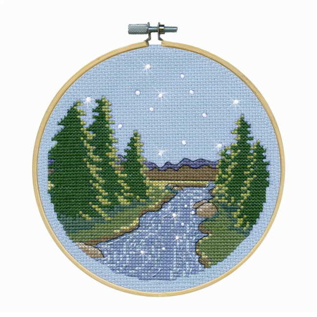 Starry Night with Hoop Cross Stitch Kit by Design Works