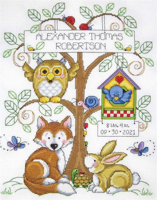 Baby's Forest Birth Sampler Cross Stitch Kit By Design Works