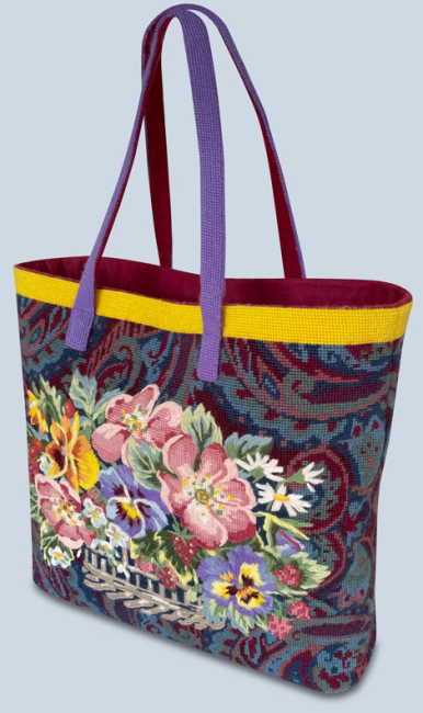 Floral Paisley Tote Bag Tapestry Needlepoint Kit by Glorafilia